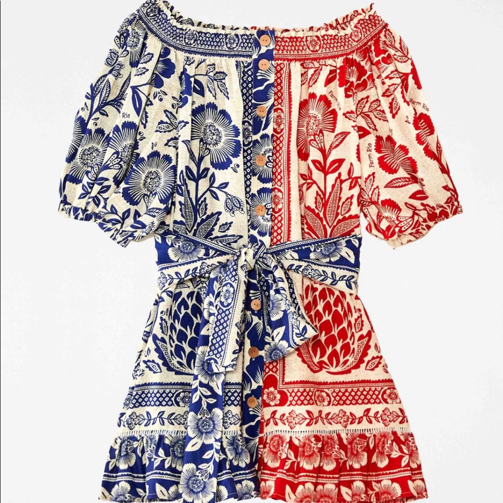Mixed Pineapple Garden Off Shoulder Mini Dress S